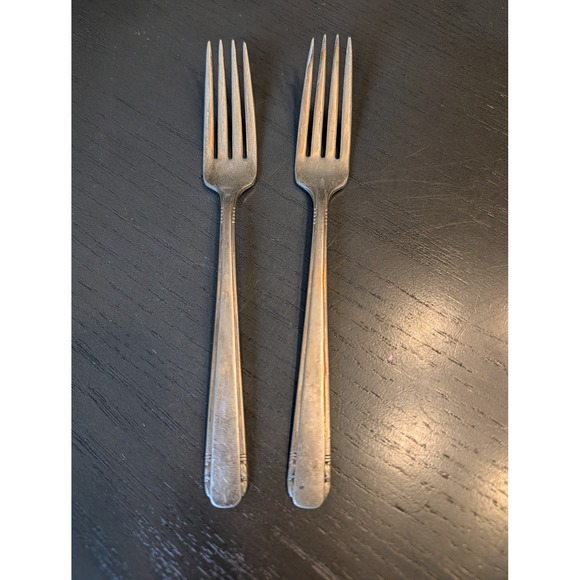 Oneida Other - 2 Vtg Oneida Tudor Plate Fortune Forks 1939 Art Deco Silverplate Flatware Lot